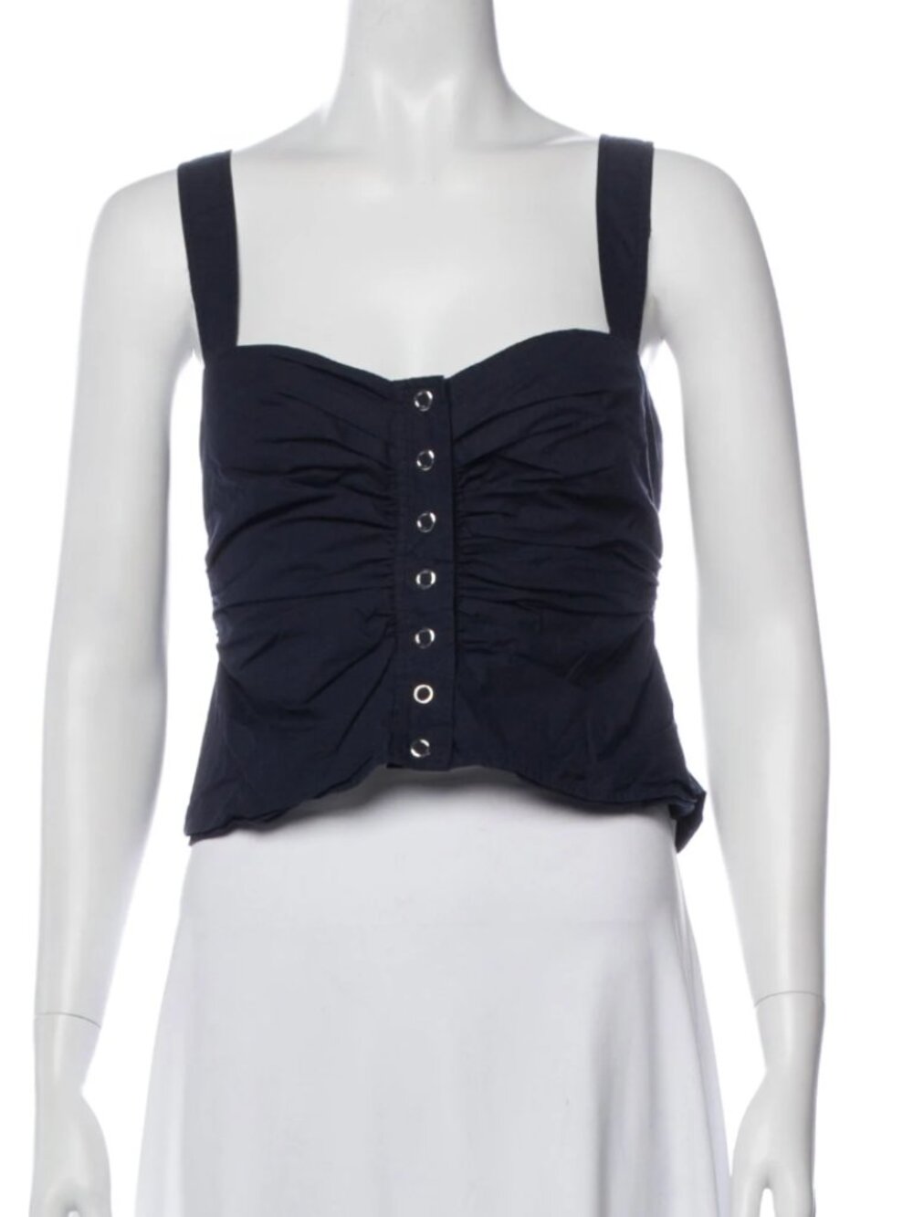 A.L.C. Kieran Ruched Snap-Front Crop Top – Midnight Navy